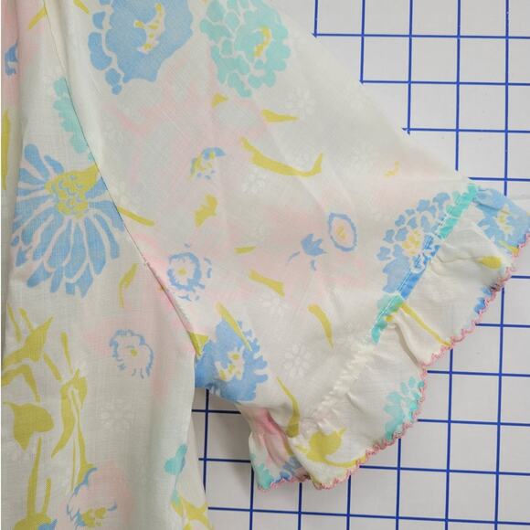 Lougers Vintage Bright Pink Blue‎ Ruffle Front Cottagecore House Dress - Picture 8 of 12